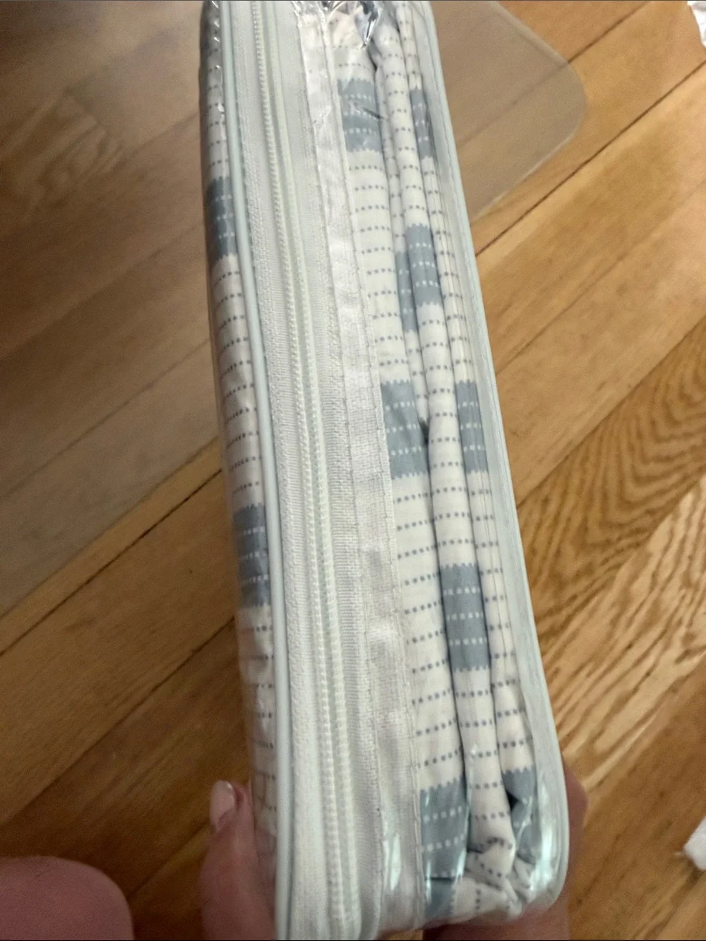 Lacoste 100% Cotton Persale Twin Bedding Set - White & Light Blue Striped